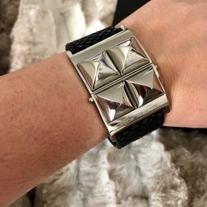 Michael Kors ( Black & Silver) leather Bangle.